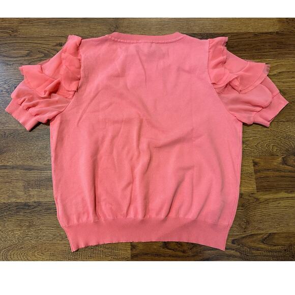 Nanette Lepore Women’s Ruffle Puff Short Sleeve Sweater Pink Size XL Romantic - Picture 2 of 8